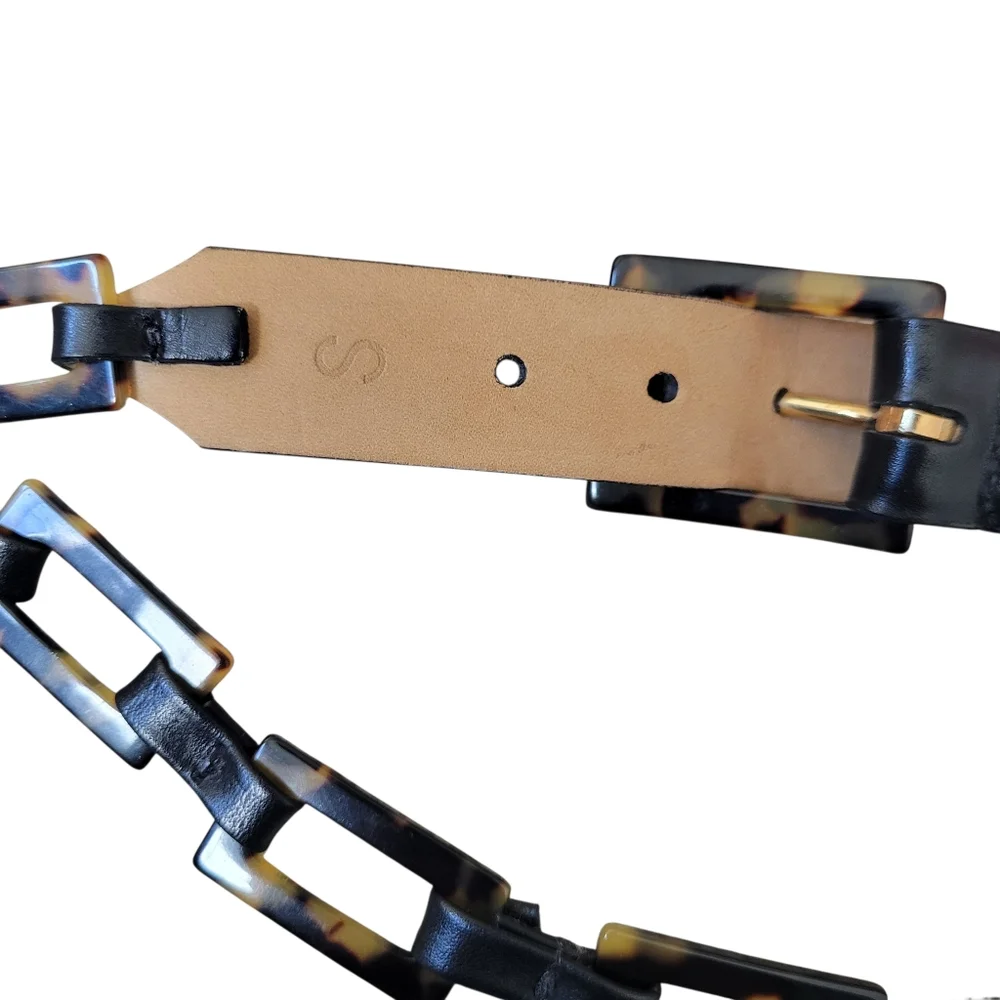 Vintage Black‎ Leather Tortoise Link Belt